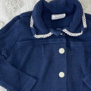 Vintage 90s Girls Shirt Flower Buttons Lace Collar Cottage Countryside Nautical